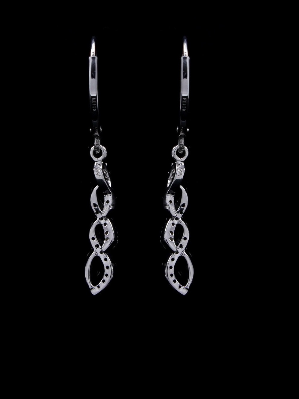 Kay Jewelers Silver Black and White Twisted Drop Diamond Earrings - Picture 2 of 4